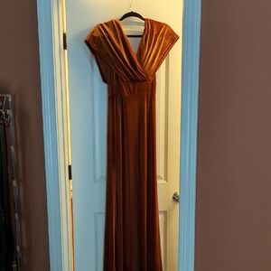 Wchecalino Women's Velvet Dress Long Mermaid Wrap Off The Shoulder Size 8 Rust